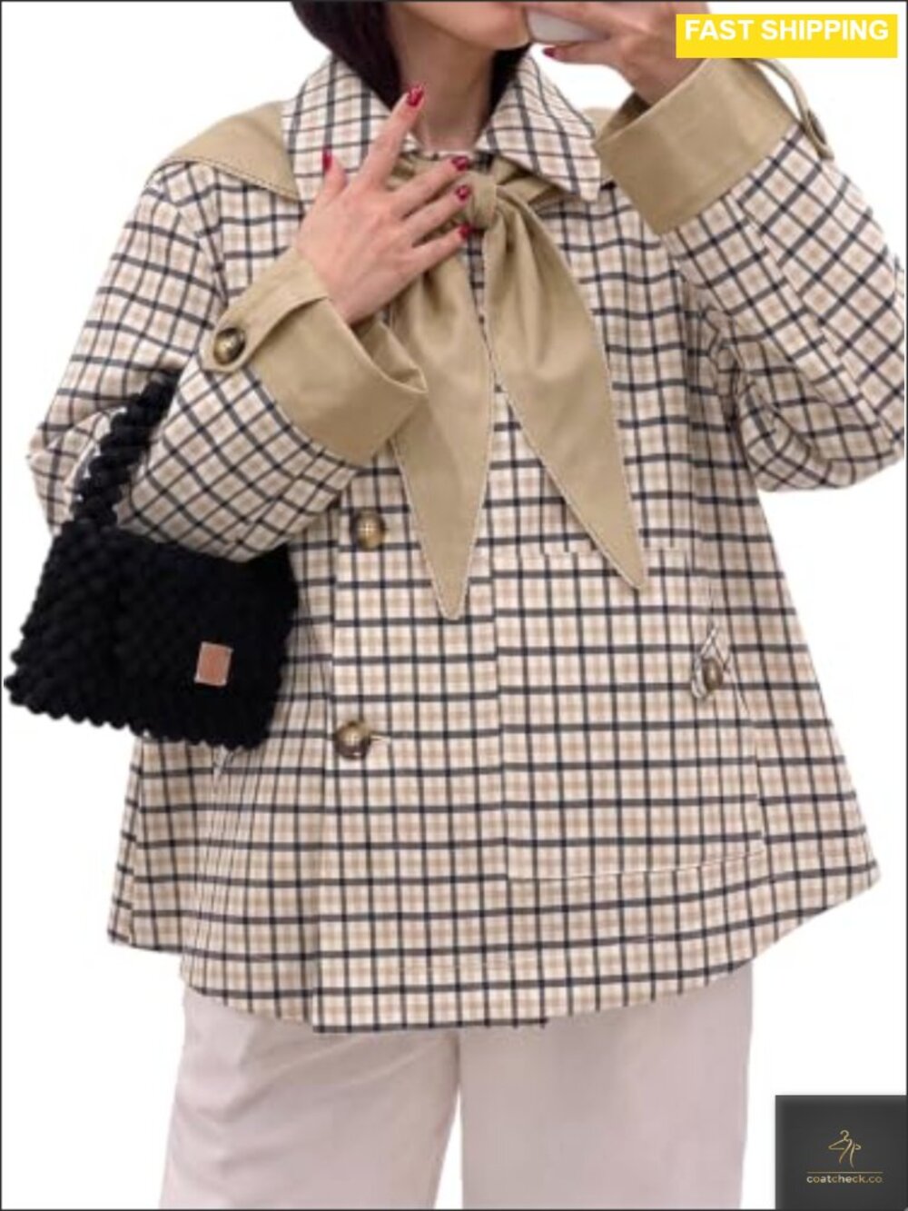 Cropped Trench Coat Single Breasted Cape Jacket with Scarf